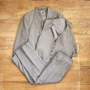 Vintage Mens 3 Piece Suit Set Size 44R 36x28 Pants 1960s Plaid Wool Blend Brown